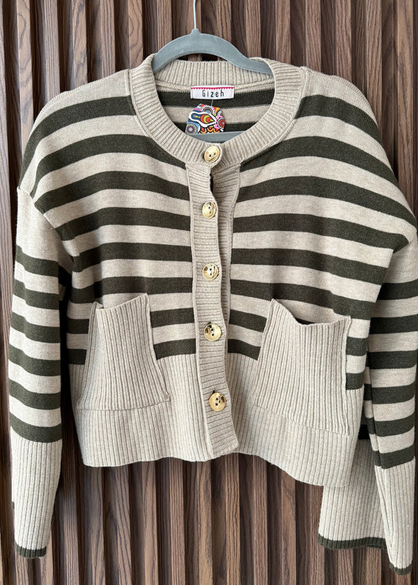 Cárdigan Tacto Suave Rayado con Bolsas